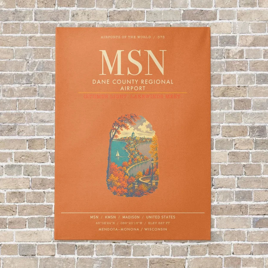Dane County Regional Airport Madison MSN - Canvas Framed - Orange