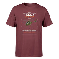Thumbnail for Hughes OH-6A Cayuse design on dark red t-shirt, single-side print