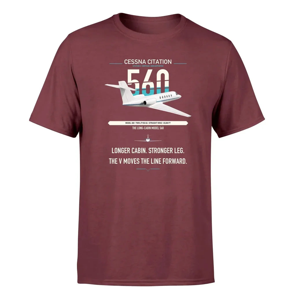 Cessna Citation 560 - Citation V design on dark red double-side t-shirt, single-side print