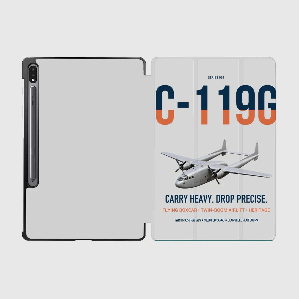 C-119G Flying Boxcar design on light gray samsung tablet tablet case