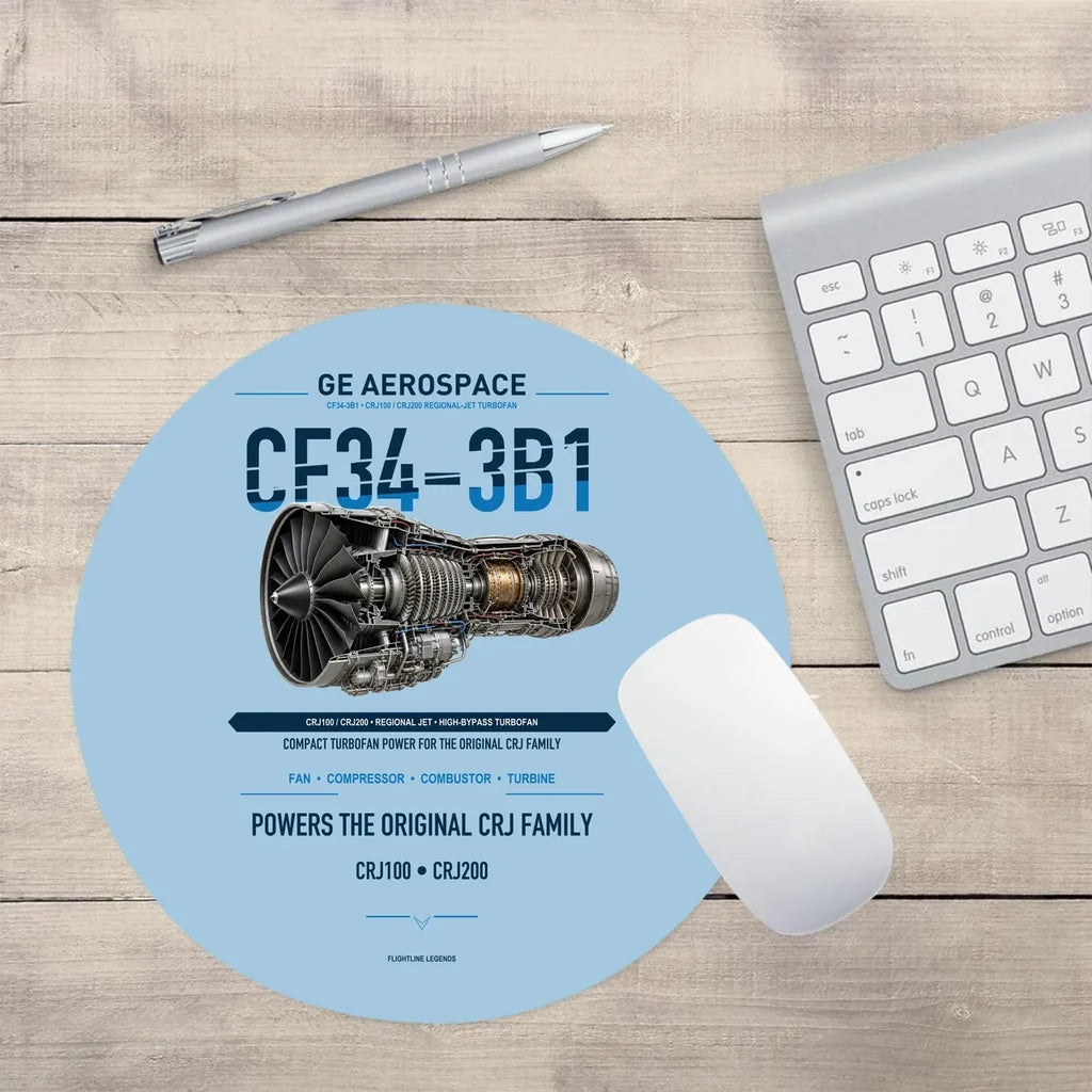 CF34-3B1 design on light blue round mouse pad