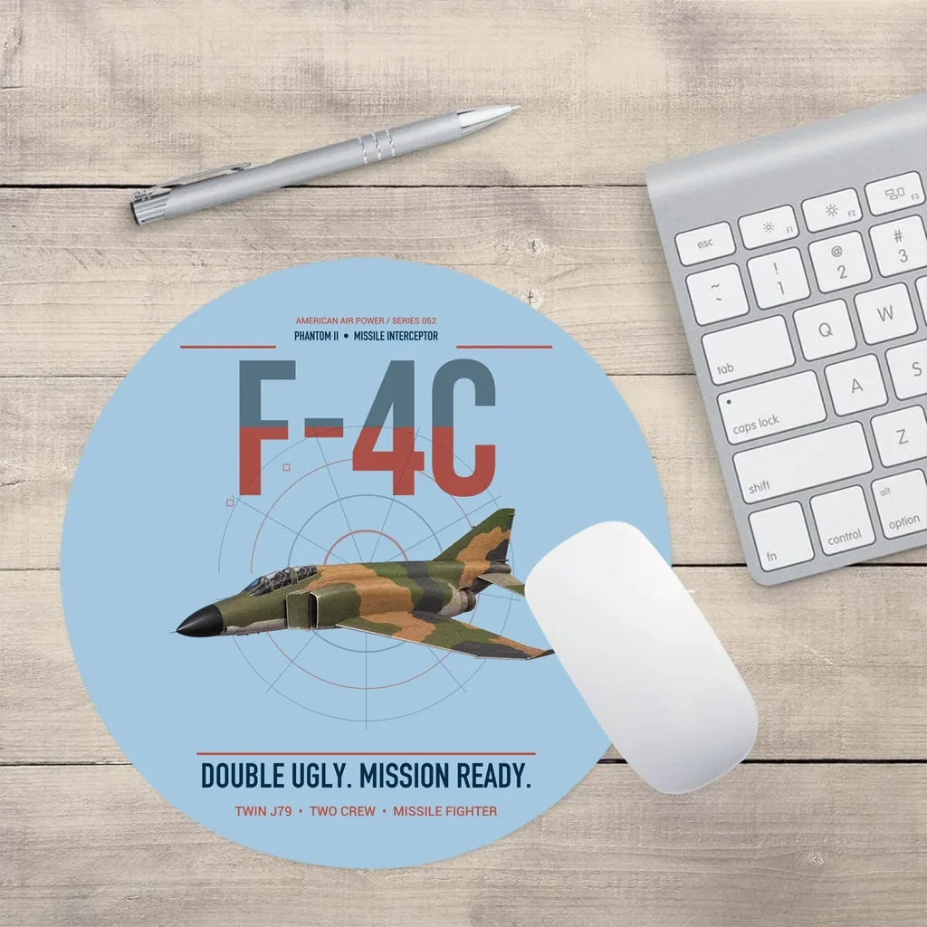 F-4C Phantom II design on light blue round mouse pad