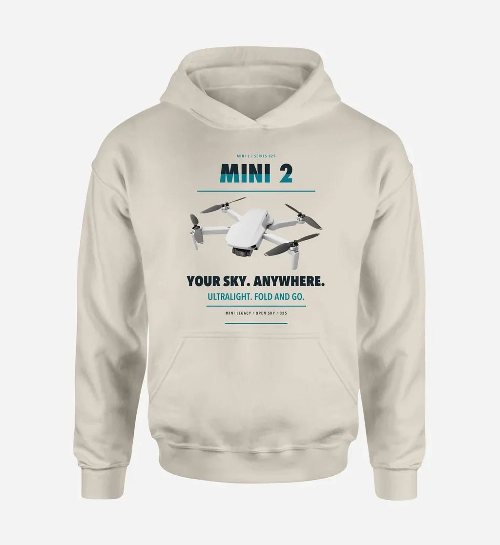 DJI Mini 2 design on khaki hoodie single side