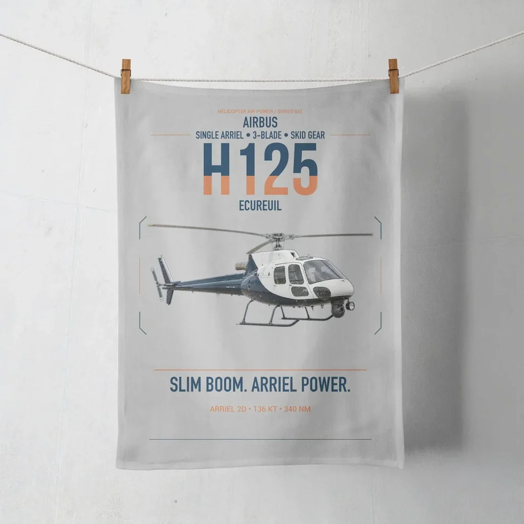 Airbus H125 design on light gray towel