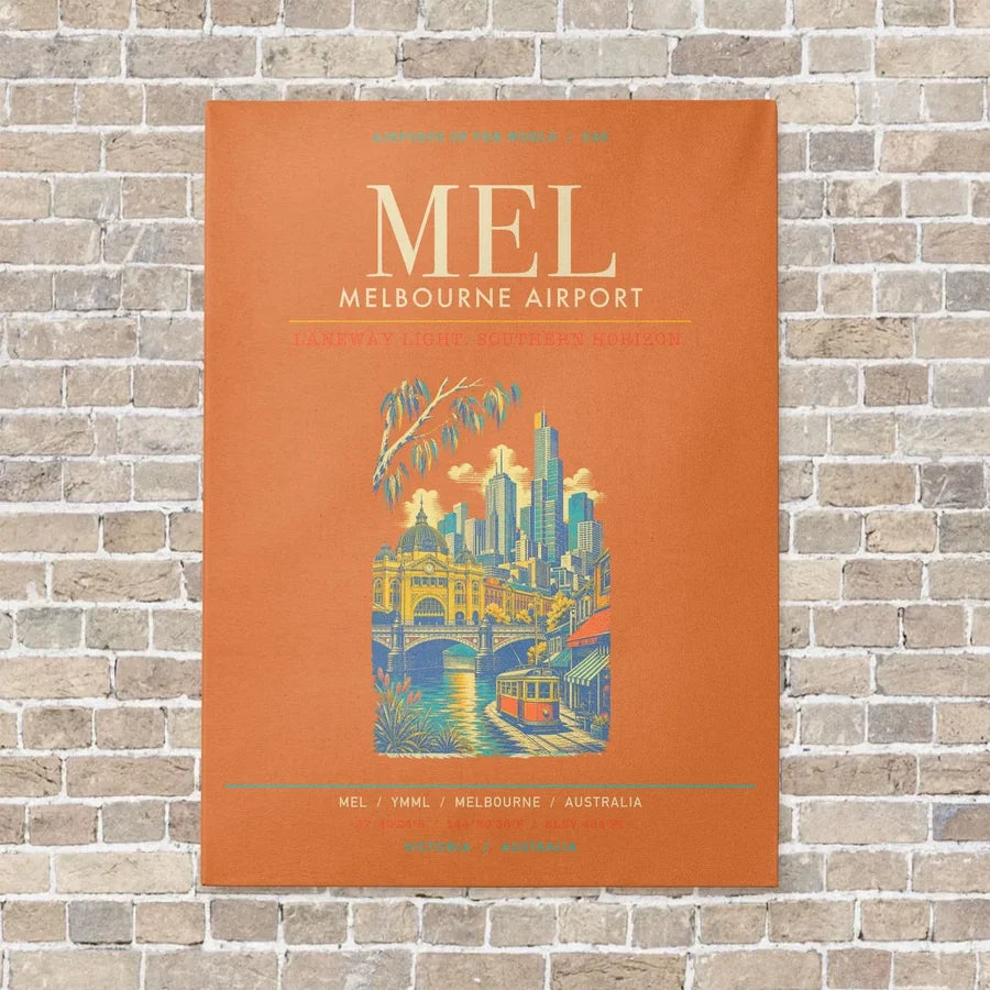 Melbourne Airport MEL - Canvas Framed - Orange
