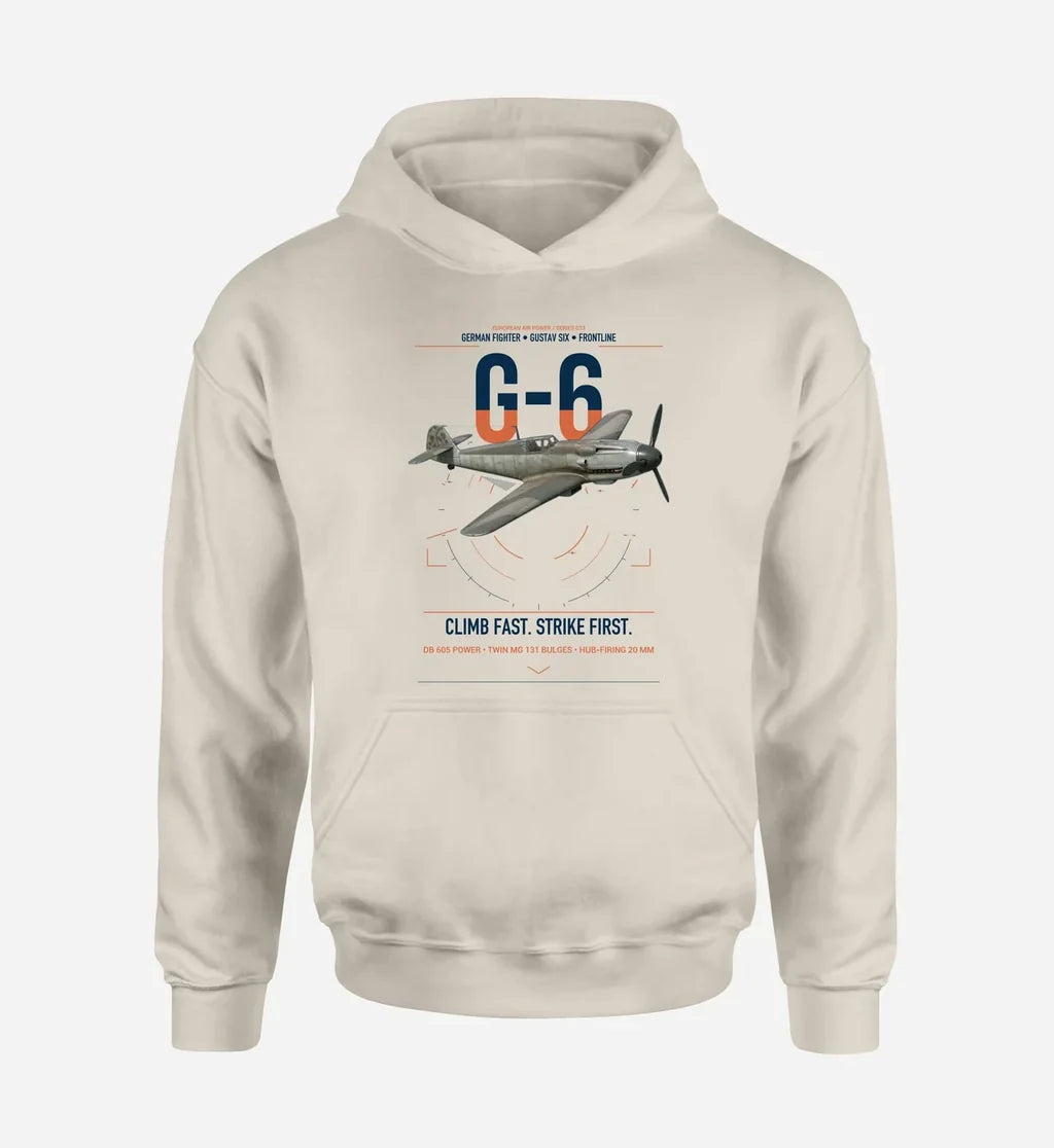 Messerschmitt Bf 109G-6 design on khaki double-side hoodie, single-side print