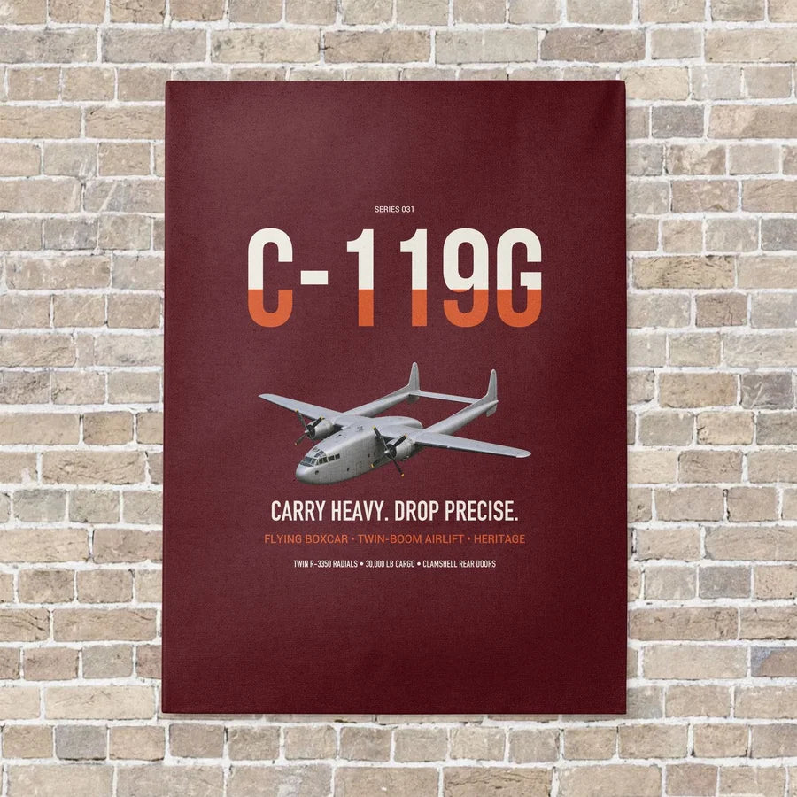 C-119G Flying Boxcar vertical canvas print - no frame - dark red background