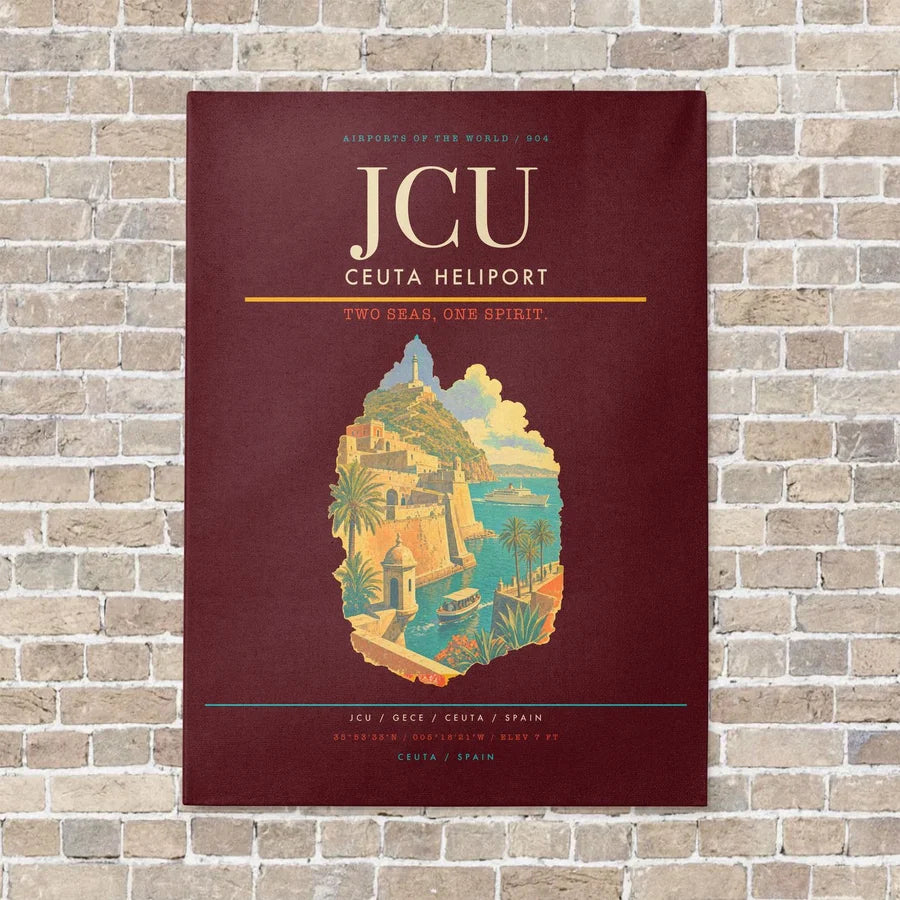 Ceuta Heliport JCU vertical canvas print - no frame - dark red background
