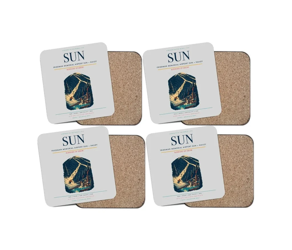 Friedman Memorial Airport (SUN) design on light gray 4 pieces set coaster