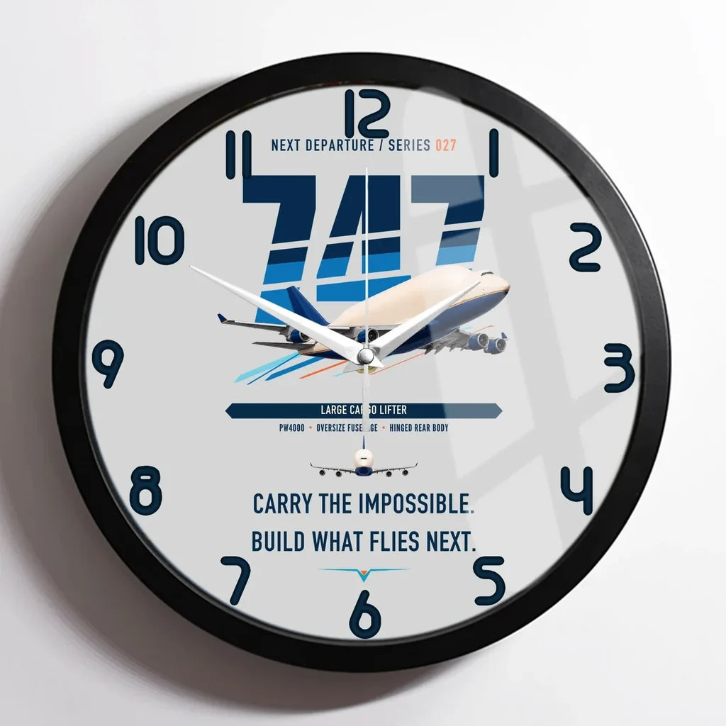 Boeing 747-400 Dreamlifter design on light gray framed wall clock