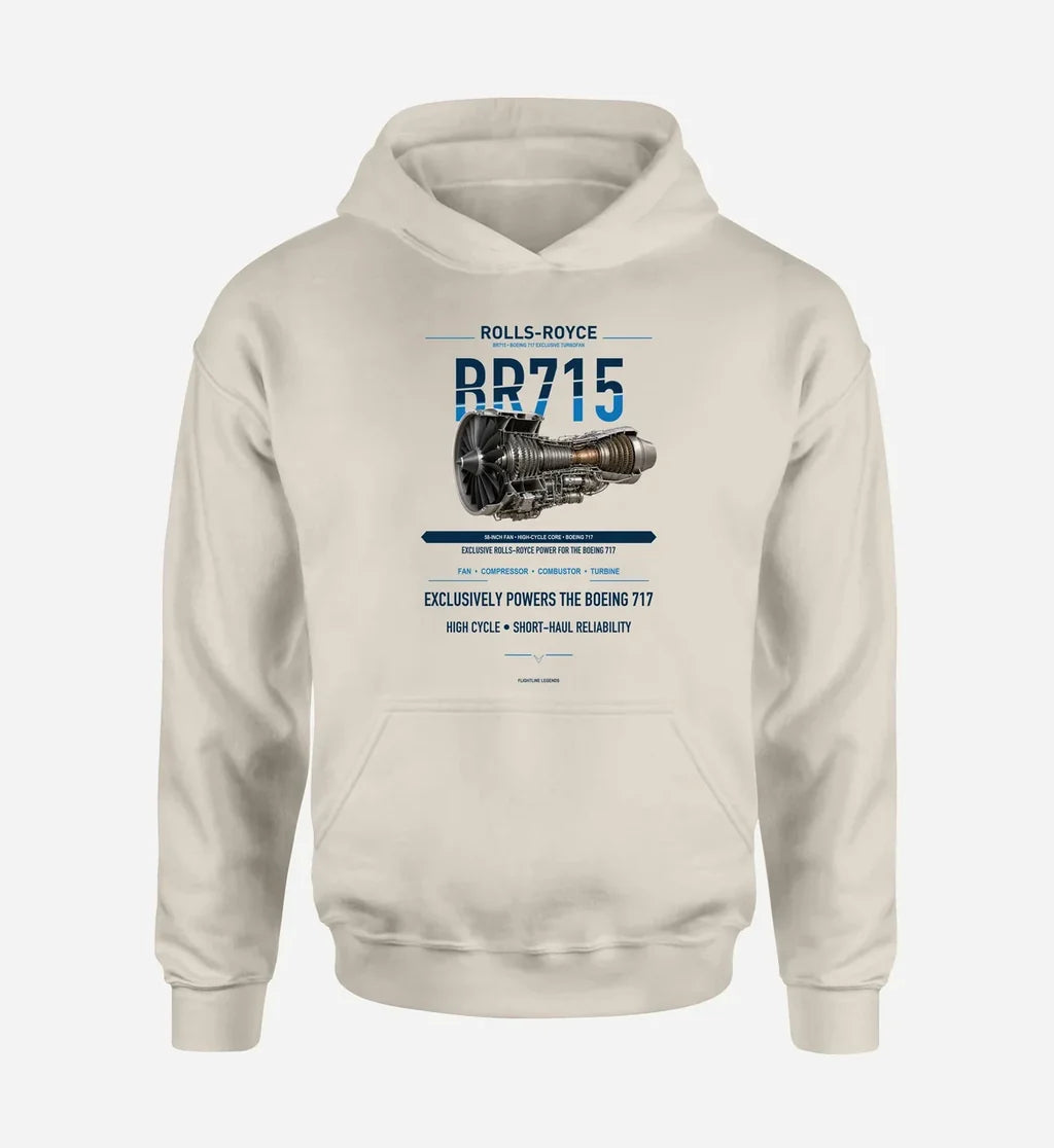 BR715 design on khaki hoodie single side