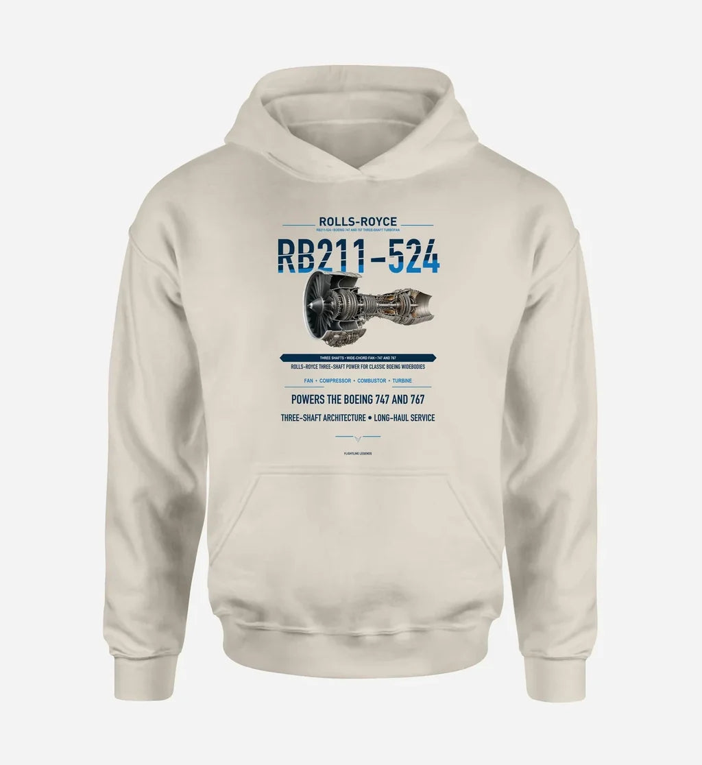 RB211-524 design on khaki hoodie single side