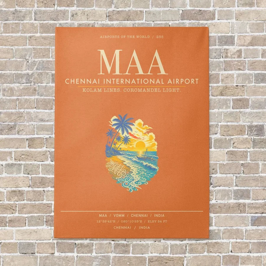 Chennai International Airport MAA - Canvas Framed - Orange