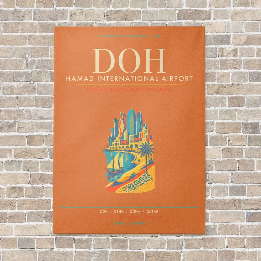 Hamad International Airport Doha DOH - Canvas Framed - Orange