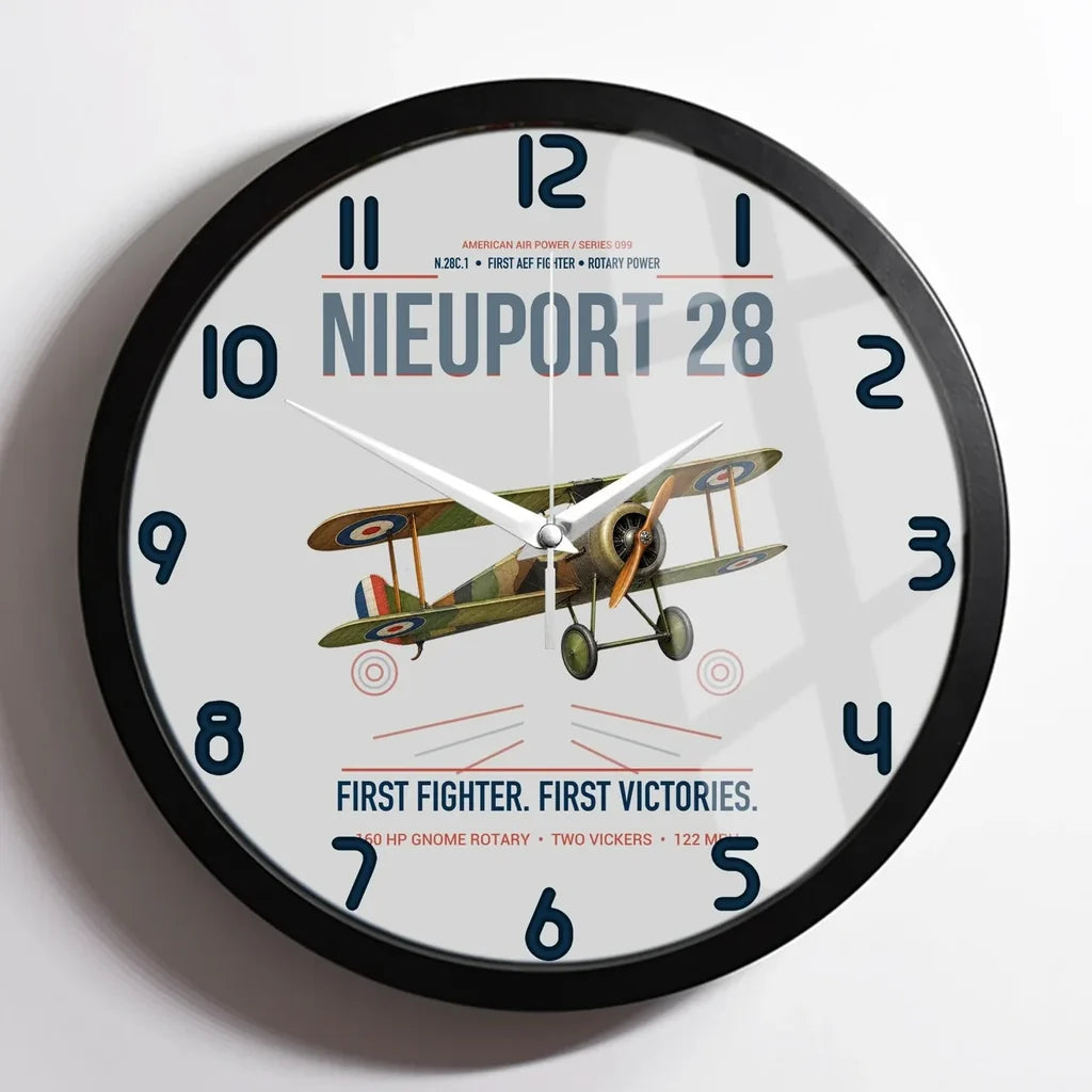 Nieuport 28C.1 design on light gray framed wall clock