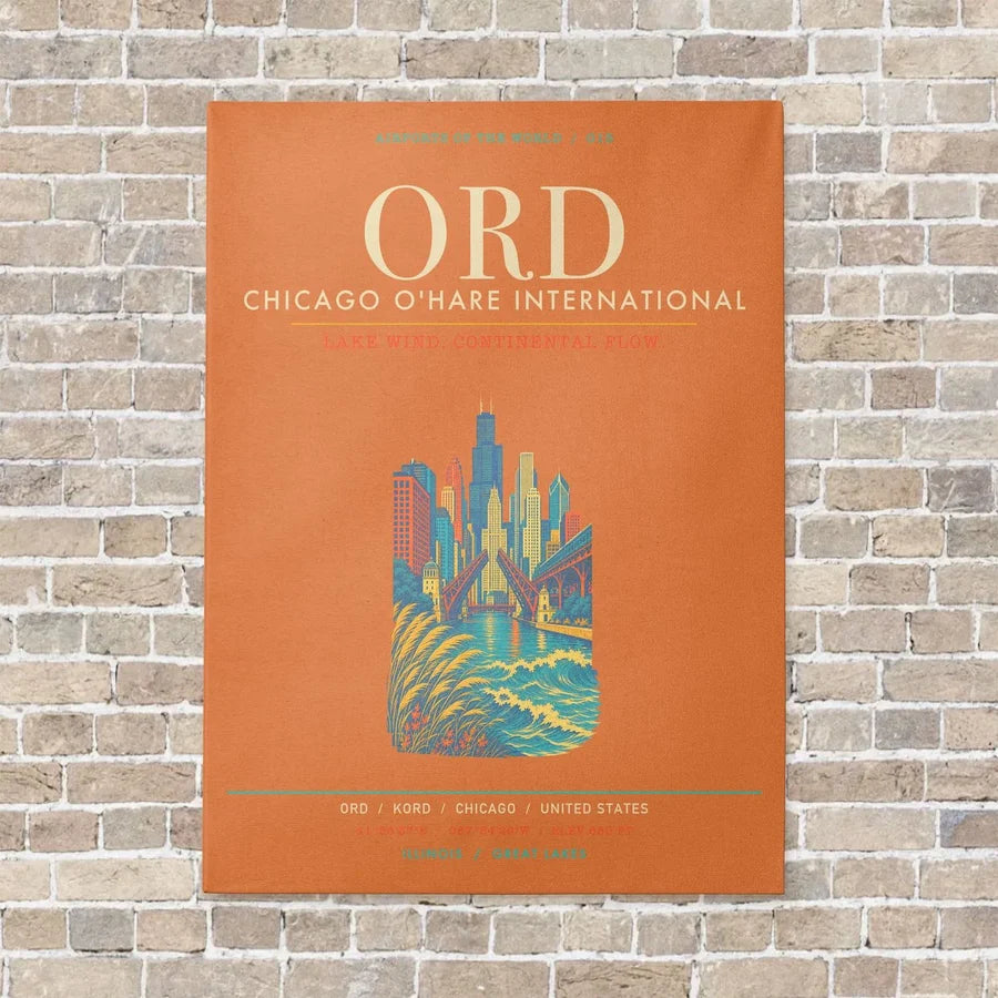 Chicago O'Hare International Airport ORD - Canvas Framed - Orange