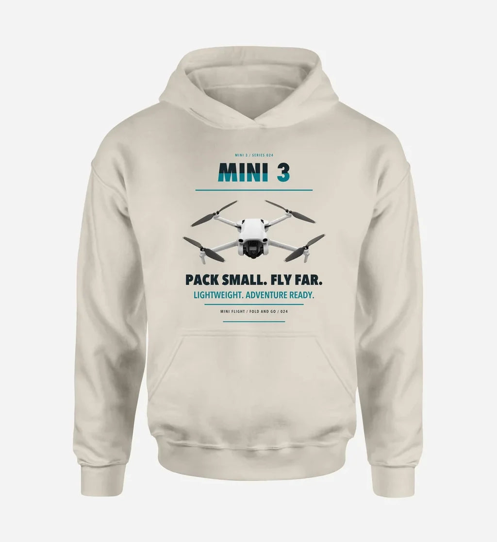 DJI Mini 3 design on khaki hoodie single side