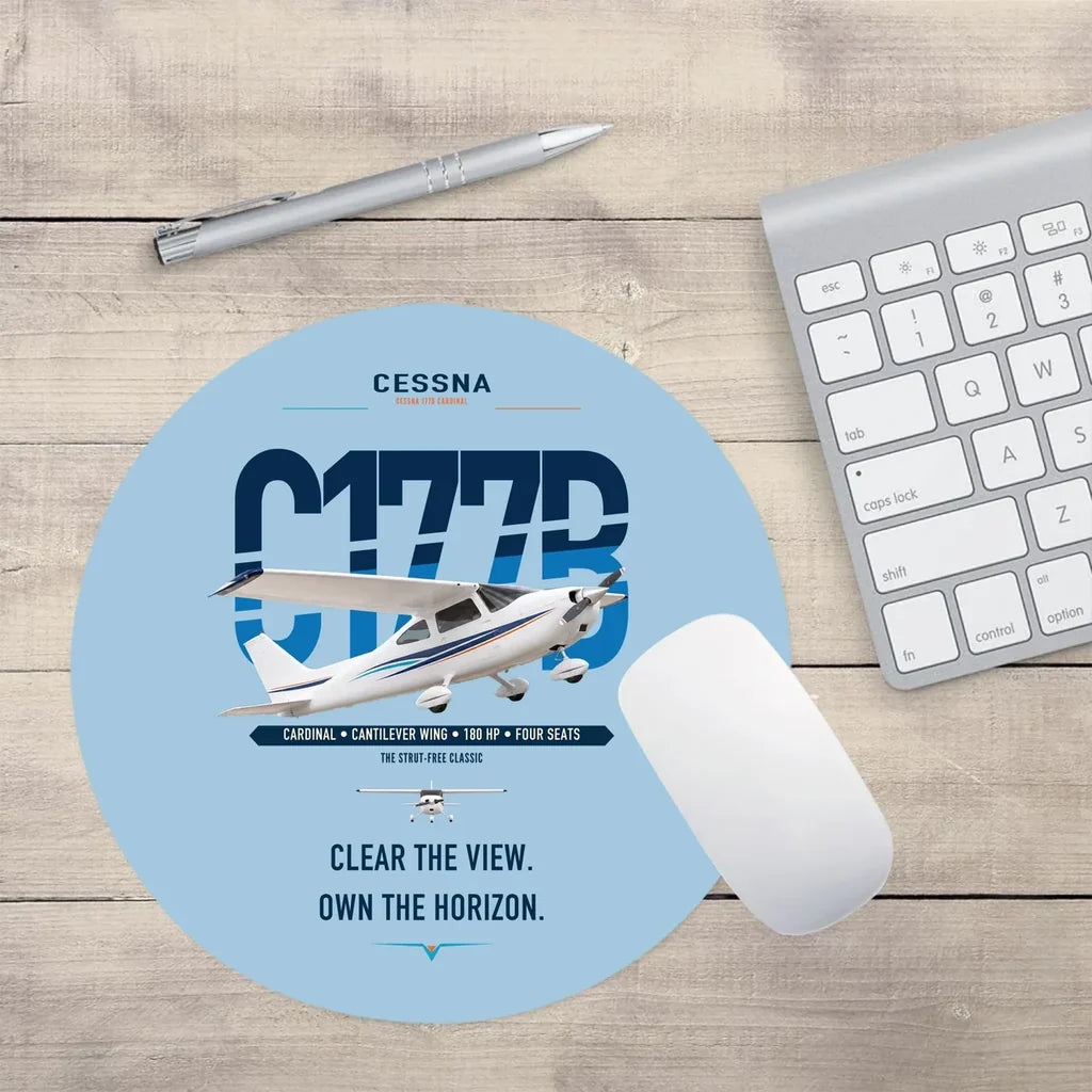 Cessna 177B Cardinal design on light blue round mouse pad