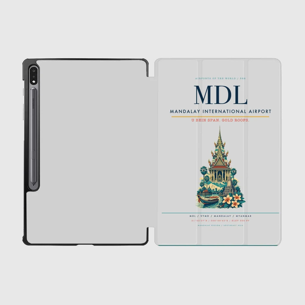 Mandalay International Airport (MDL) design on light gray samsung tablet tablet case