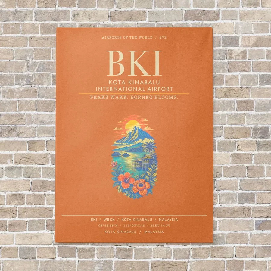Kota Kinabalu International Airport BKI - Canvas Framed - Orange