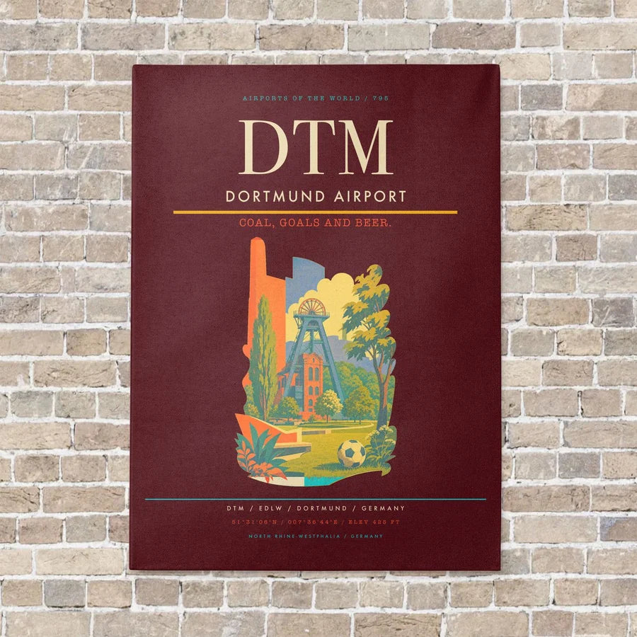Dortmund Airport DTM vertical canvas print - no frame - dark red background