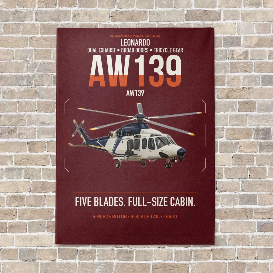 Leonardo AW139 vertical canvas print - no frame - dark red background