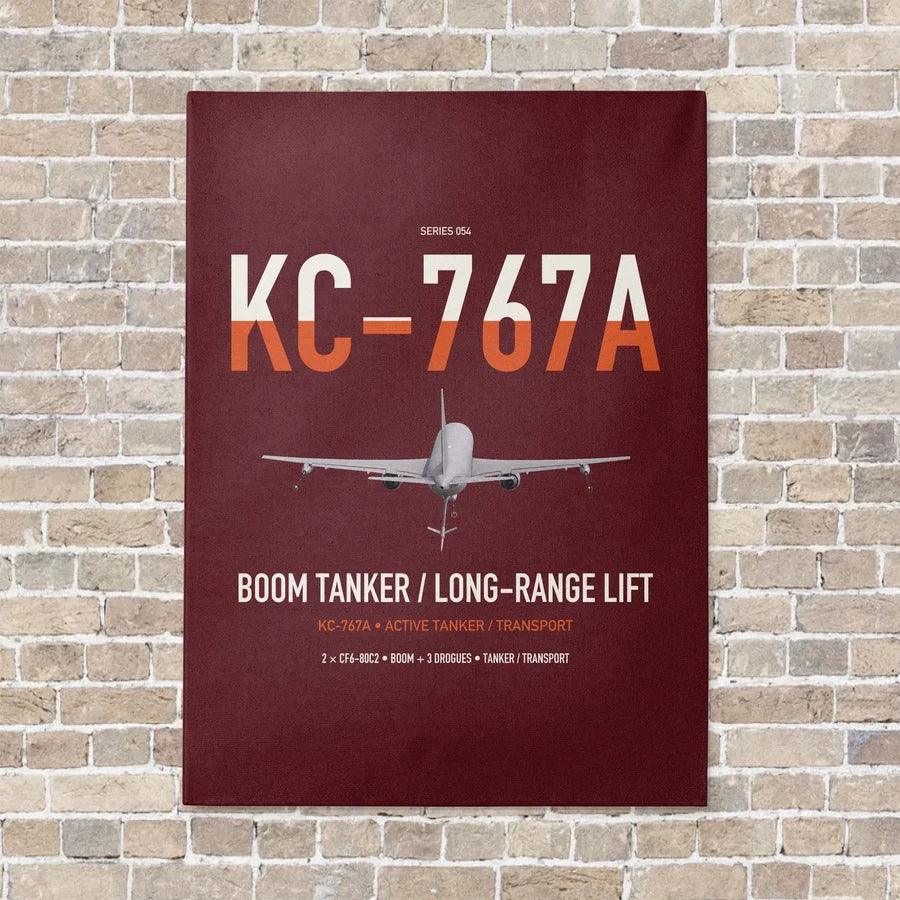 Boeing KC-767A vertical canvas print - no frame - dark red background