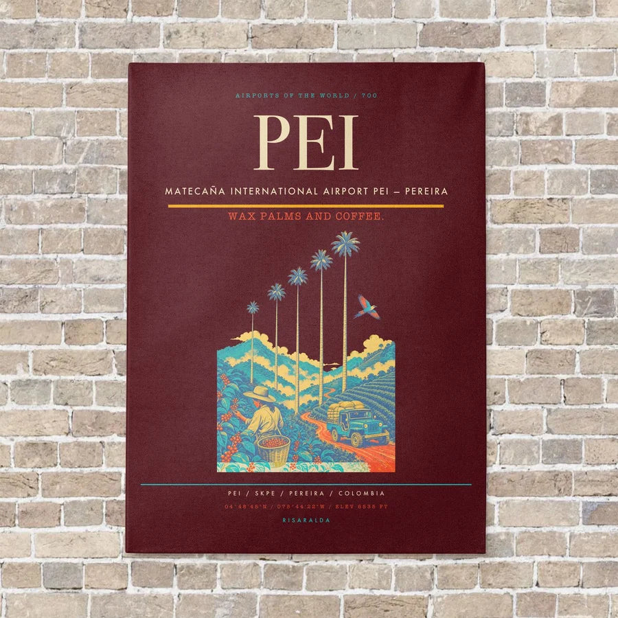 Matecaña International Airport PEI — Pereira vertical canvas print - no frame - dark red background