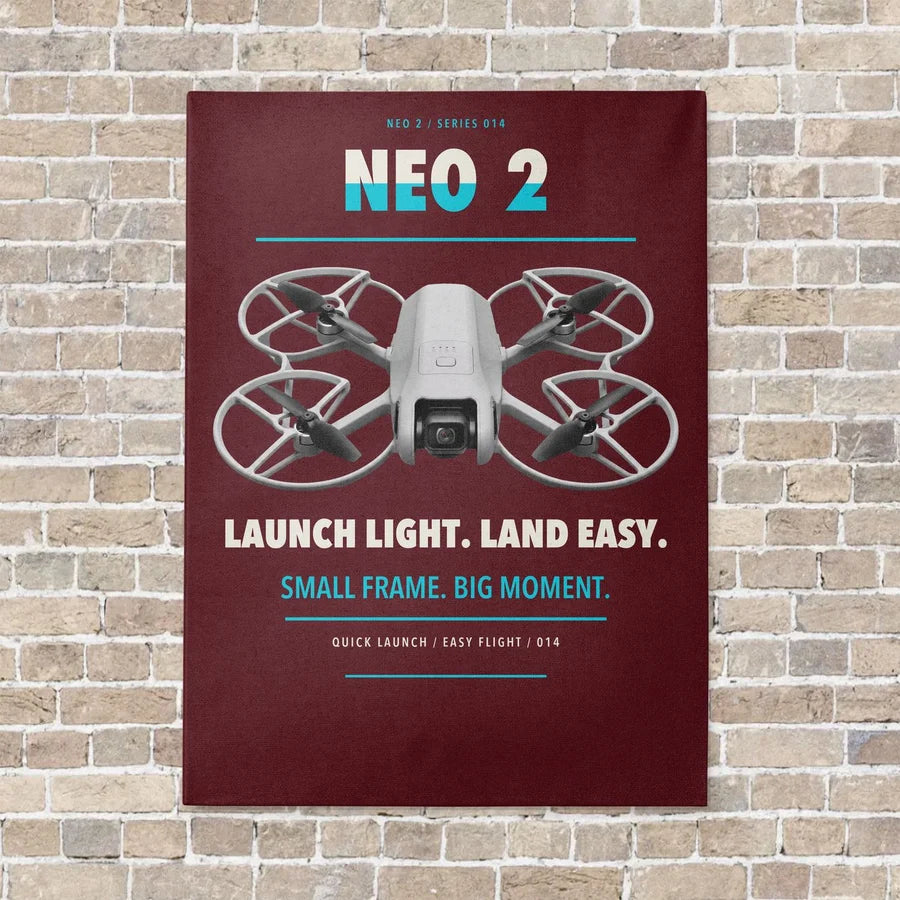 DJI Neo 2 vertical canvas print - no frame - dark red background