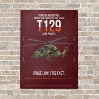 Thumbnail for Turkish Aerospace T129 ATAK Phase 2 vertical canvas print - no frame - dark red background