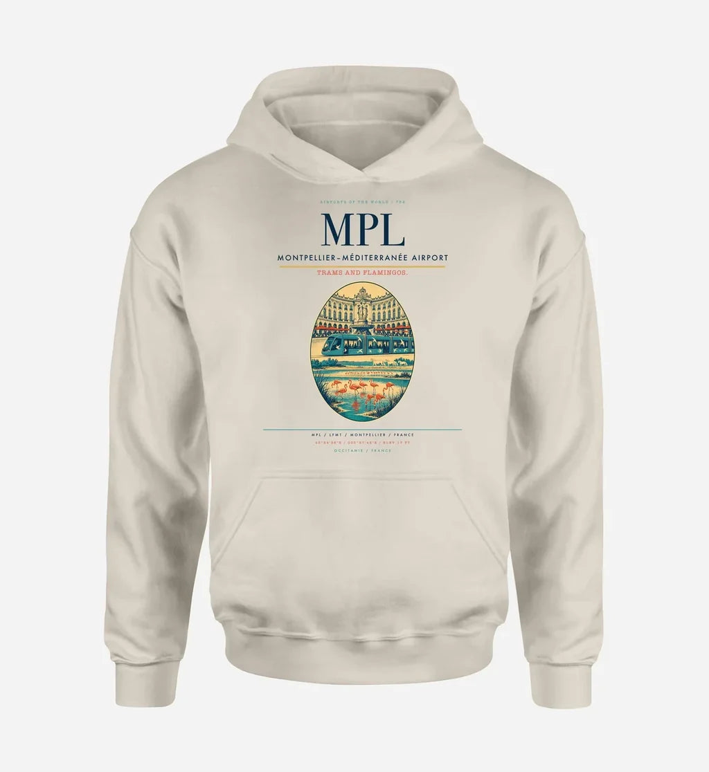 Montpellier–Méditerranée Airport (MPL) design on khaki hoodie single-side print