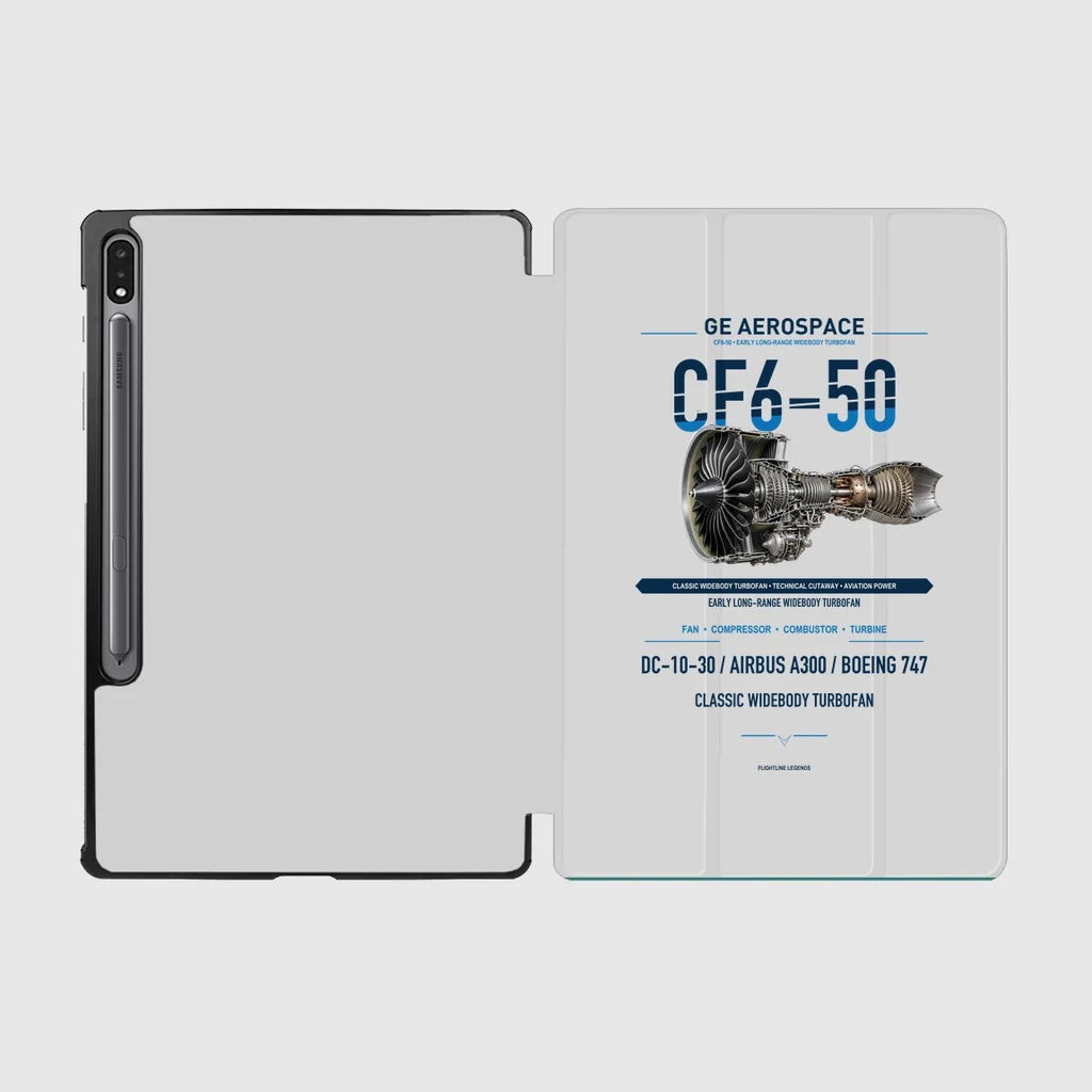 CF6-50 design on light gray samsung tablet tablet case