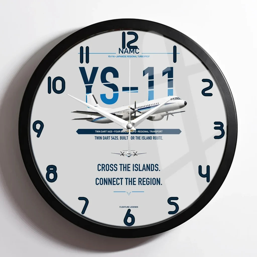 NAMC YS-11A design on light gray framed wall clock