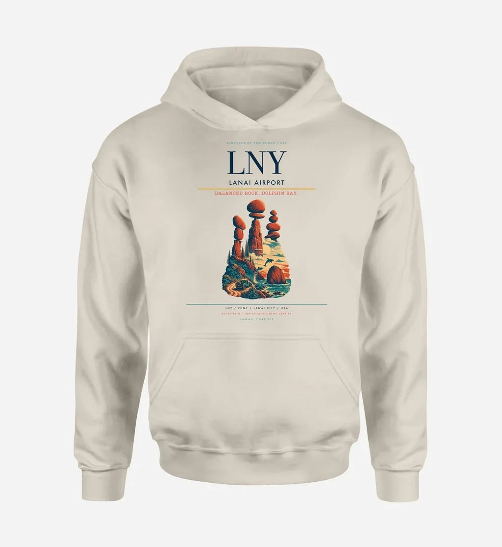 Lanai Airport (LNY) design on khaki hoodie single-side print