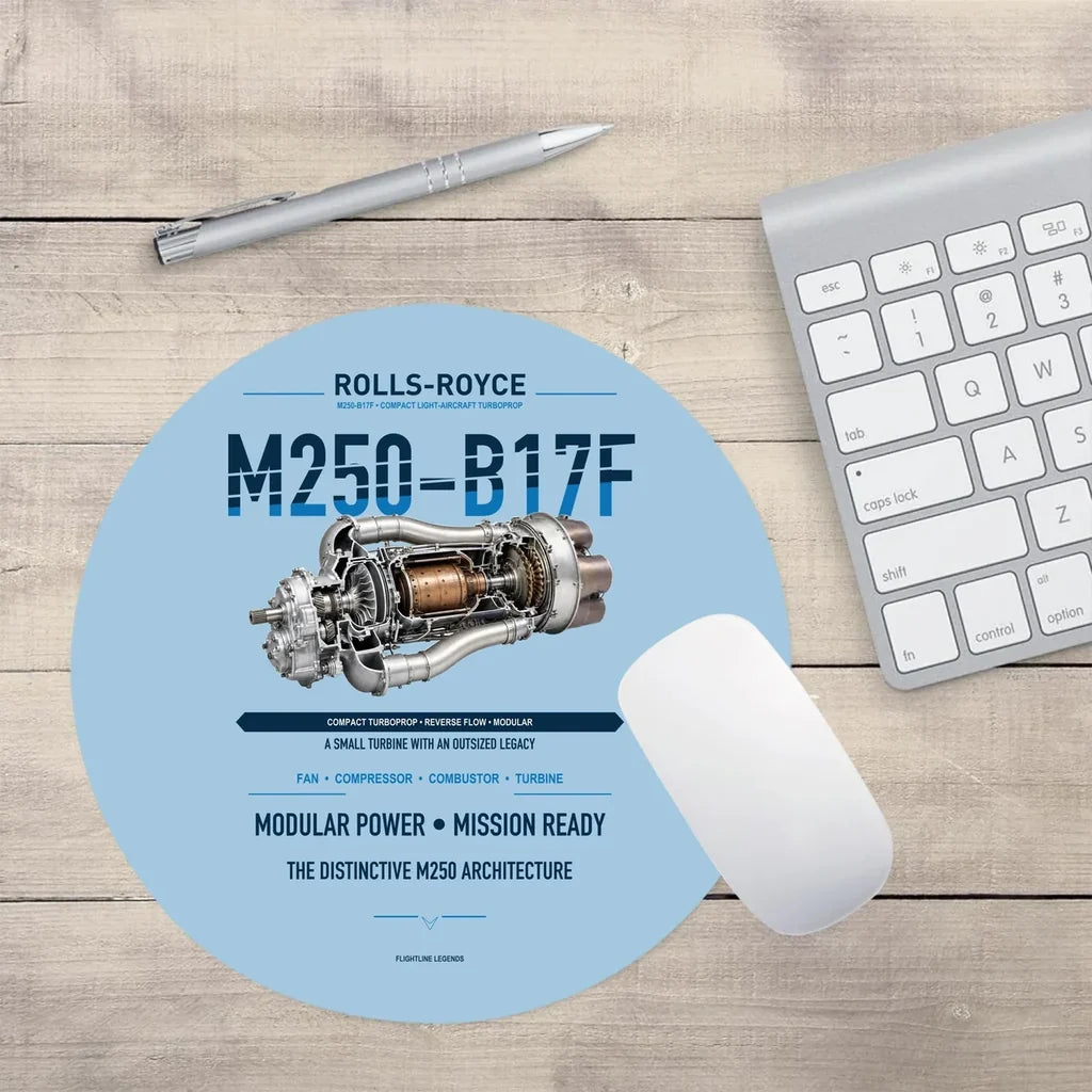 M250-B17F design on light blue round mouse pad