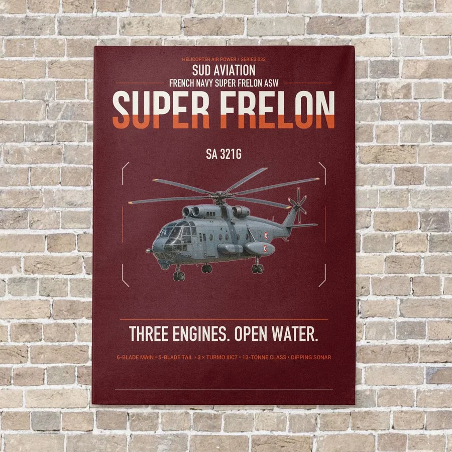 Sud Aviation SA 321G Super Frelon vertical canvas print - no frame - dark red background