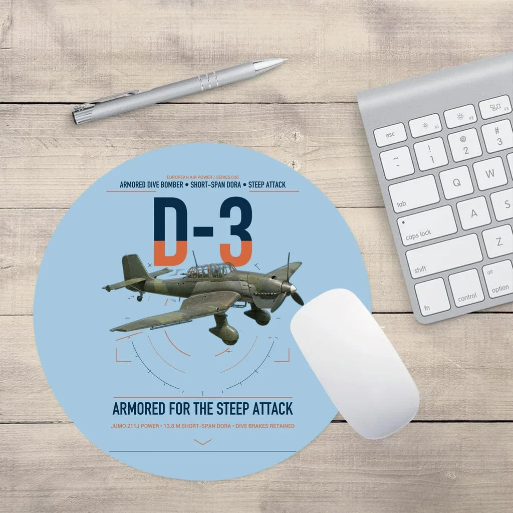Junkers Ju 87D-3 design on light blue round mouse pad