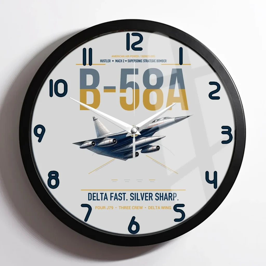 B-58A Hustler design on light gray framed wall clock
