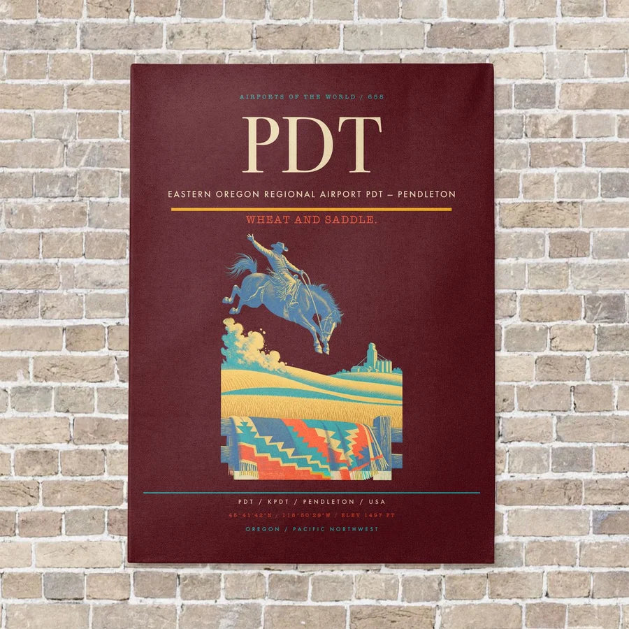 Eastern Oregon Regional Airport PDT — Pendleton vertical canvas print - no frame - dark red background