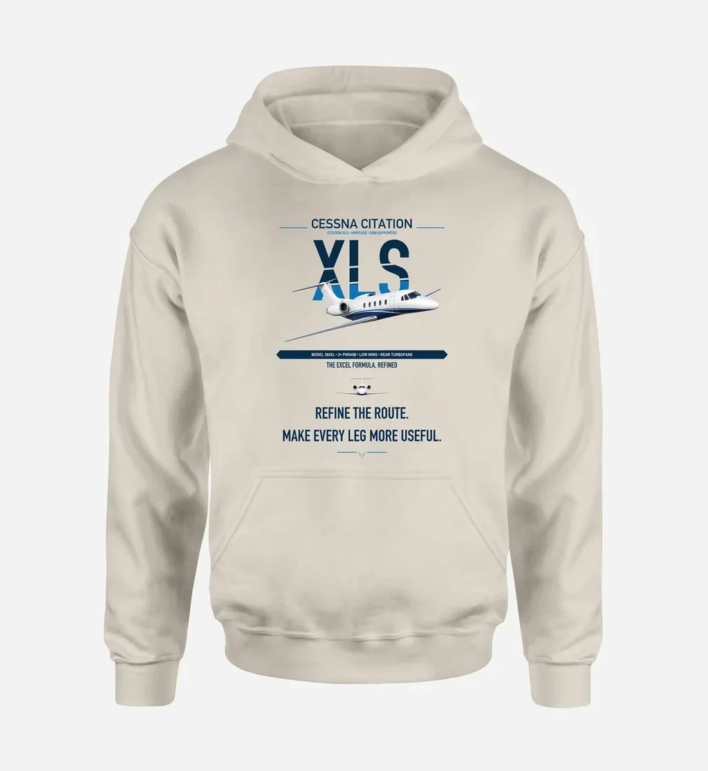Cessna Citation XLS design on khaki double-side hoodie, single-side print