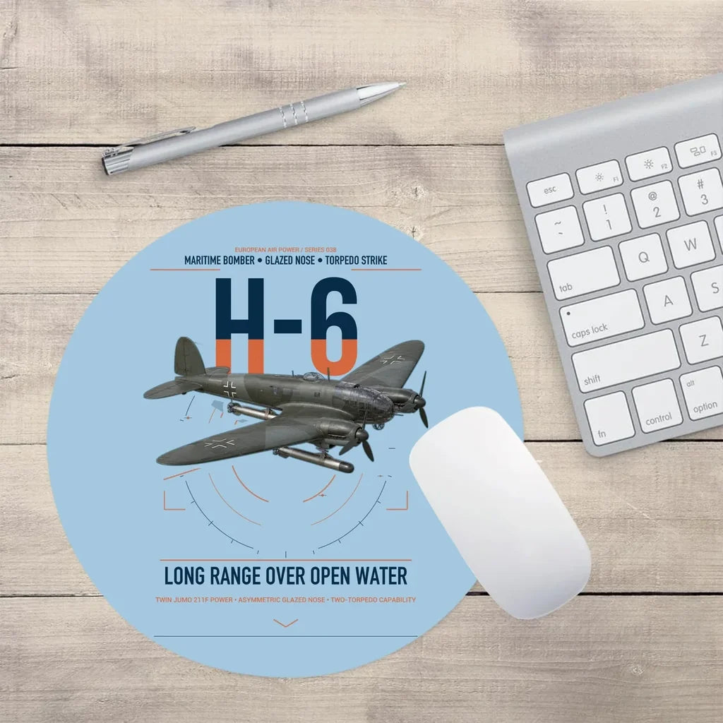 Heinkel He 111H-6 design on light blue round mouse pad