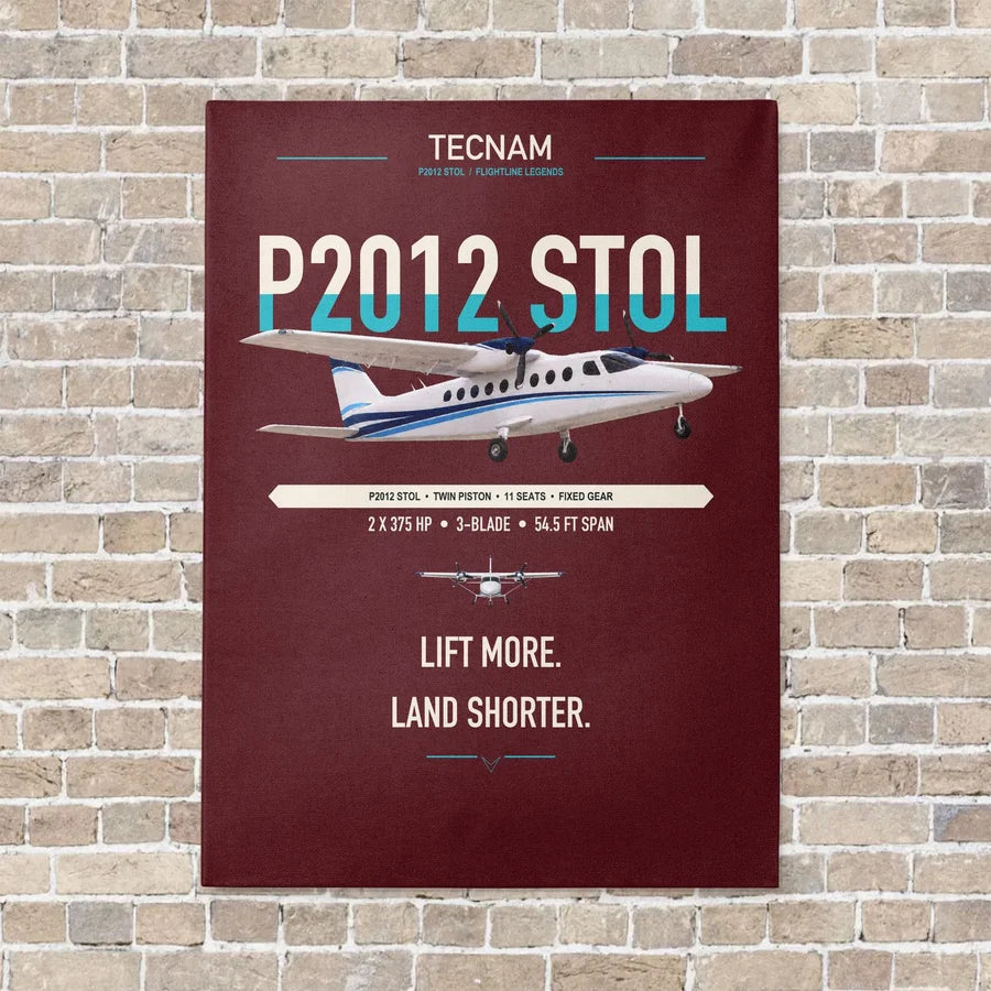 Tecnam P2012 STOL vertical canvas print - no frame - dark red background