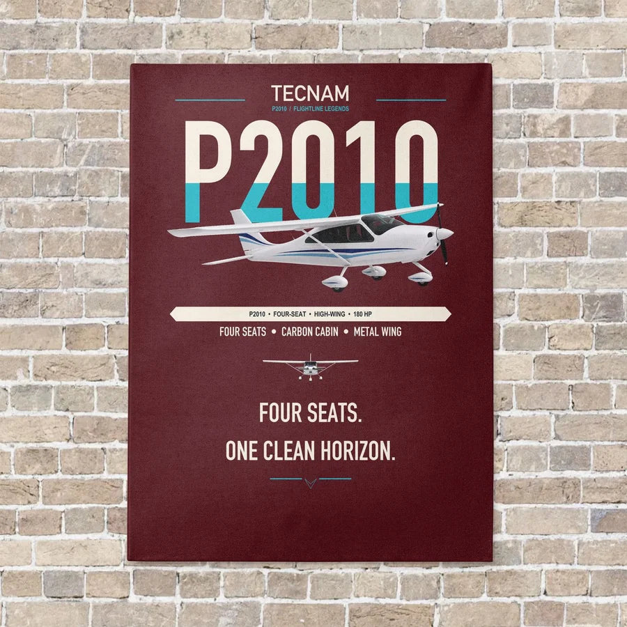 Tecnam P2010 vertical canvas print - no frame - dark red background