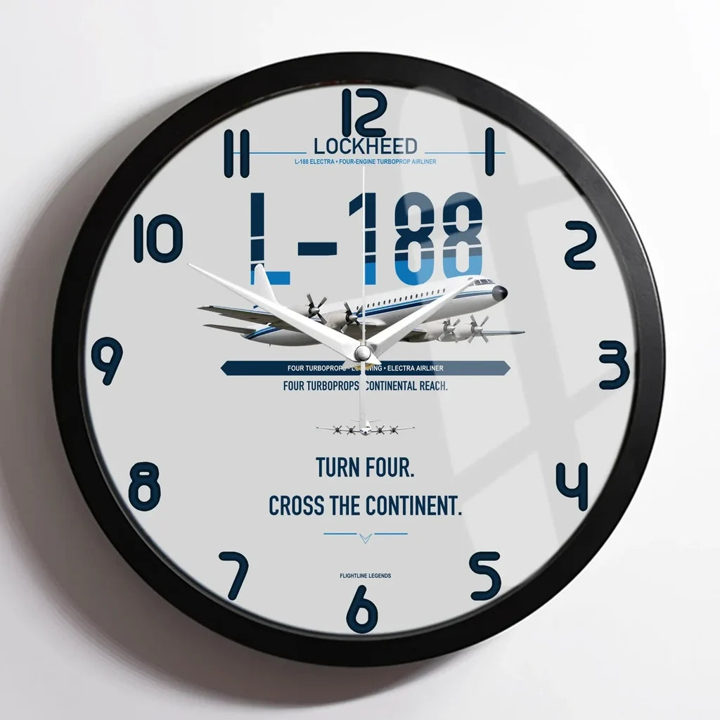 Lockheed L-188 Electra design on light gray framed wall clock