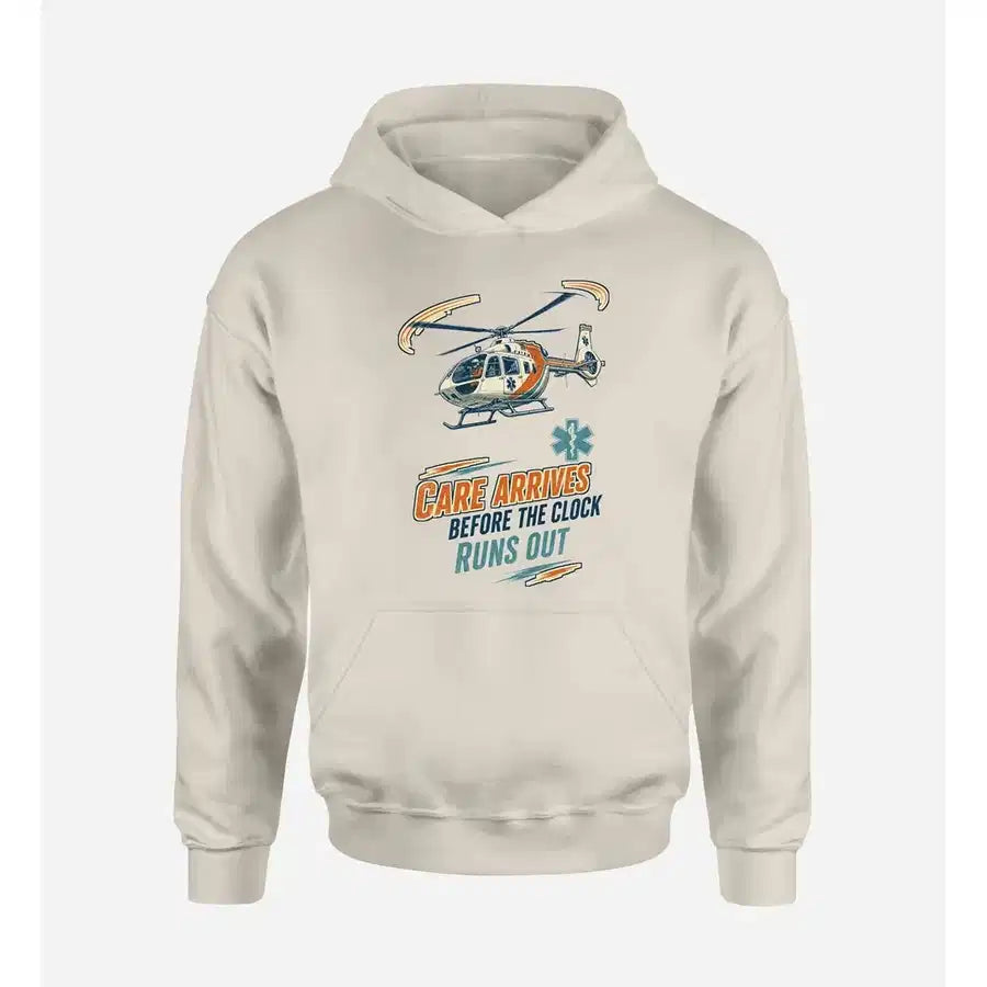 SIGNAL 575 - Care Arrives Before The Clock Runs Out design on khaki hoodie single side