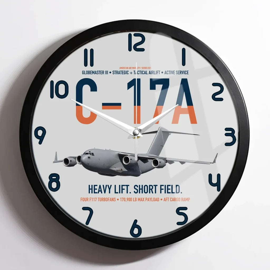 C-17A Globemaster III design on light gray framed wall clock