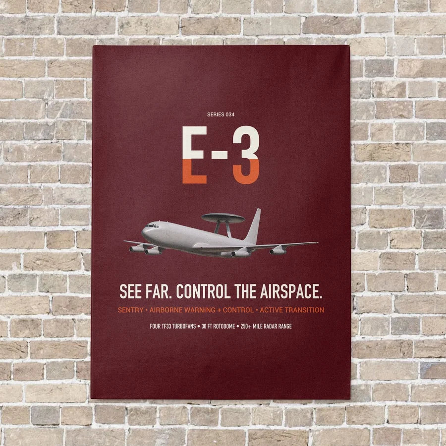 E-3 Sentry AWACS vertical canvas print - no frame - dark red background