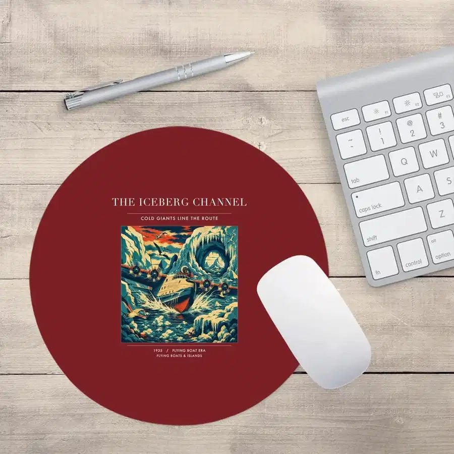 VINTAGE G4276 - The Iceberg Channel - Designed Mouse Pads design on darkred round