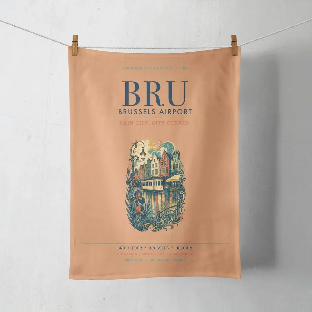Brussels Airport (BRU) design on orange towel