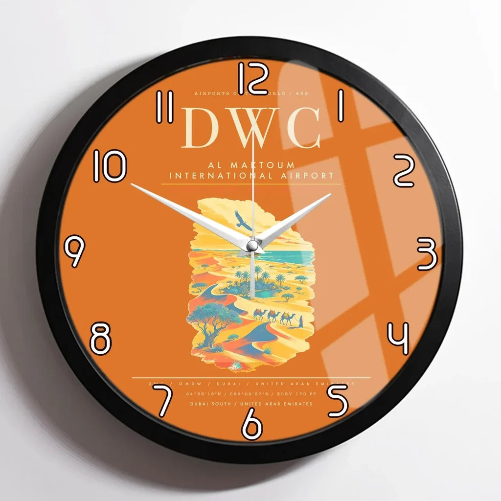 Al Maktoum International Airport DWC Wall-Clock Framed - Orange